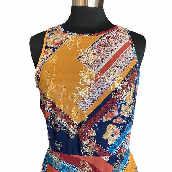 Laundry Shelli Segal Multicolor Gold Hankerchief Hem Midi Dress Sz 10 Boho Y2K - Picture 3 of 10
